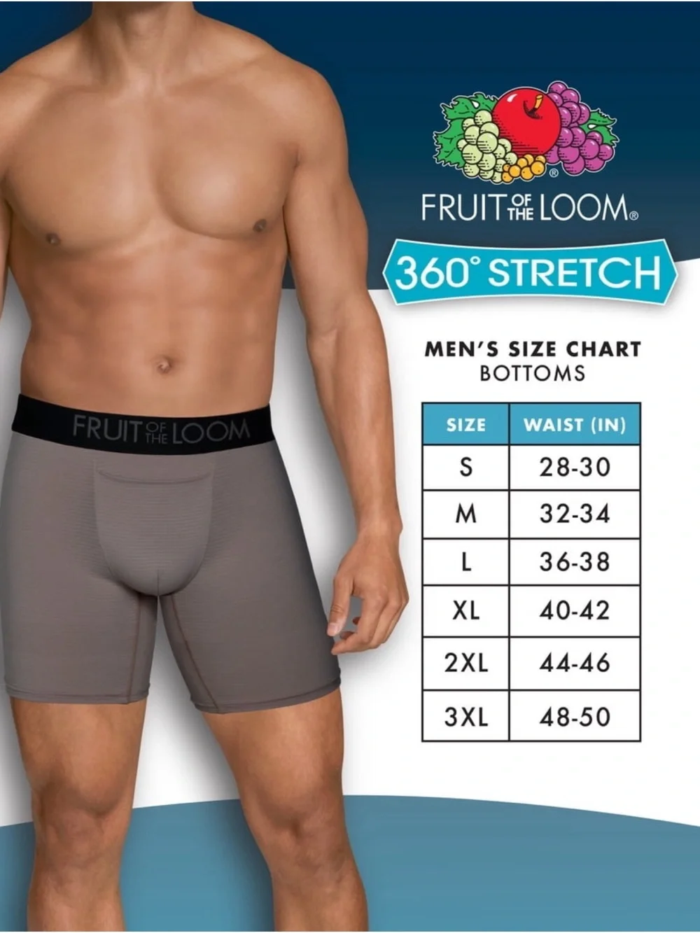 Fruit of the Loom Men's 6-Pack Boxer Briefs S (28-30) 360 stretch cooling ch.